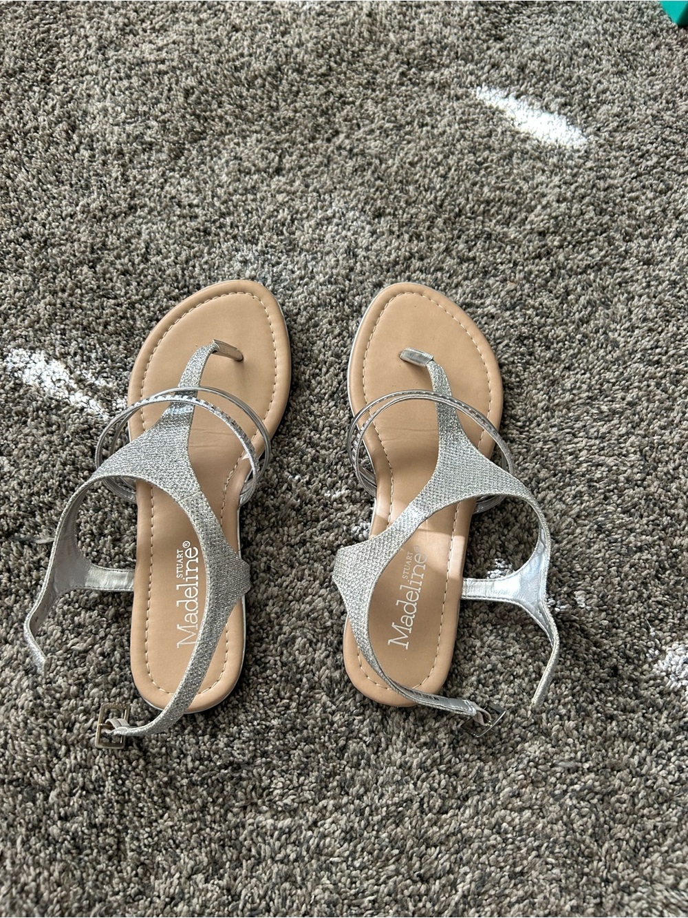Madeline Silver Glitter T-Strap Sandals